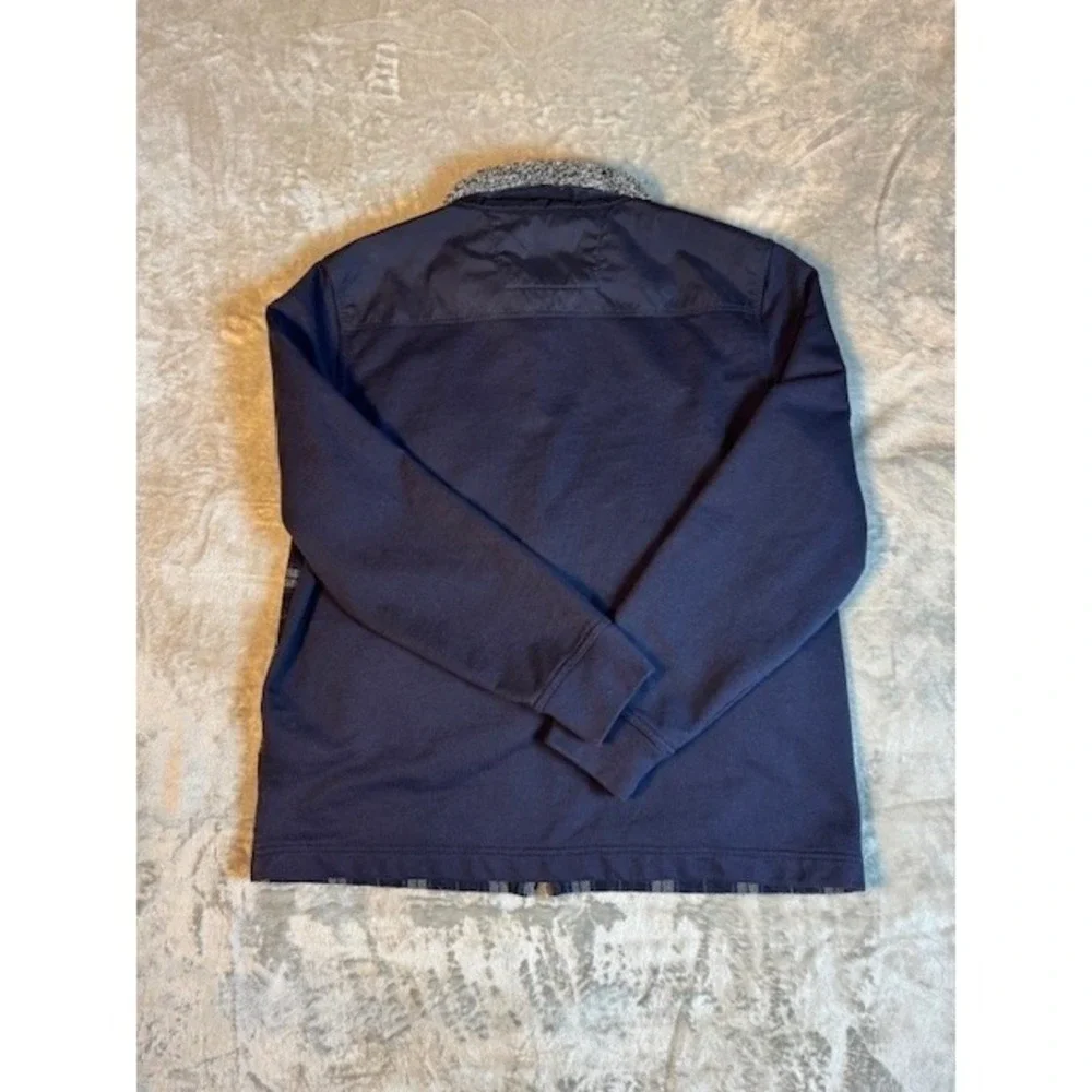 Banana Republic Jacket Mens L Plaid Mixed Media Full Zip Sherpa Collar Navy Blue